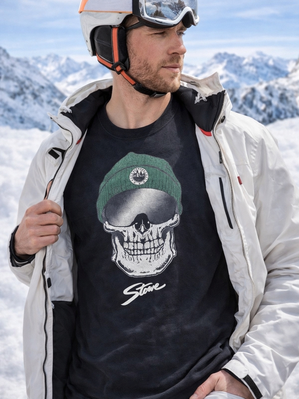 Black Stowe Vermont Ski Resort Skull Graphic T Shirt M Snowboard Souvenir